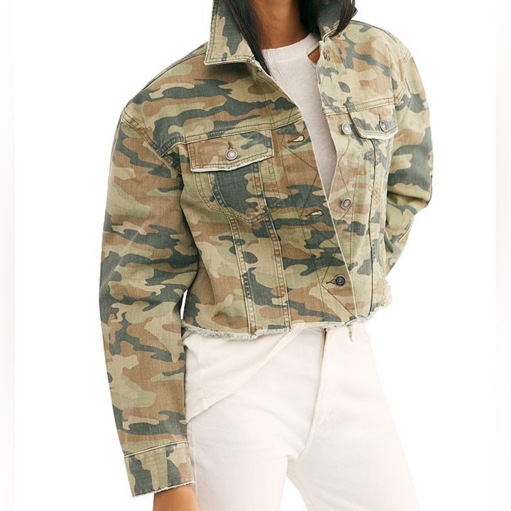 Free People cropped camo denim jacket